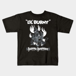 Lil Burny - Satanic Symphony - Vintage Cartoon Burning Church Kids T-Shirt